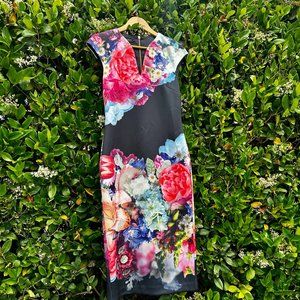 TED BAKER LONDON Peony Floral Bodycon Midi Dress - Size 3 (UK) or 8 (US)